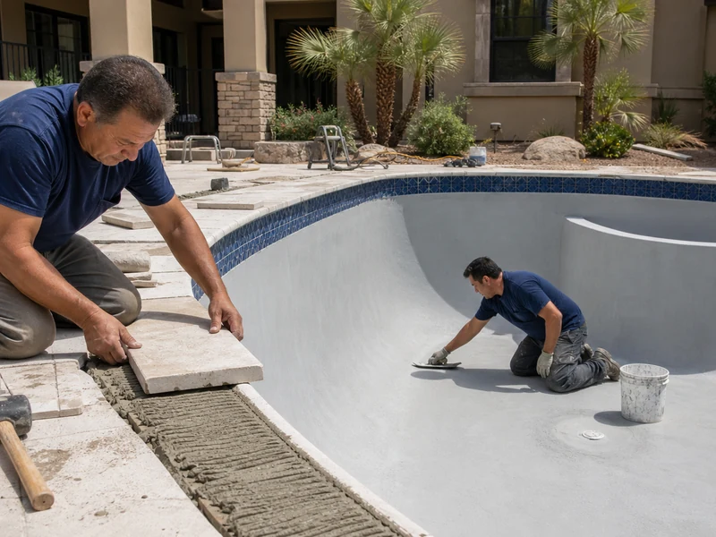 Arizona residential and commercial pool undergoing interior resurfacing and remodeling work